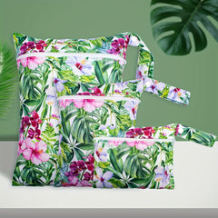 3pcs Floral Wet Bags Set Portable Diaper Travel Organizer Zipper Closure