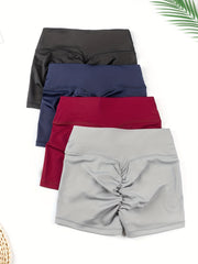4pcs High Waist Yoga Running Biker Shorts Women's Activewear