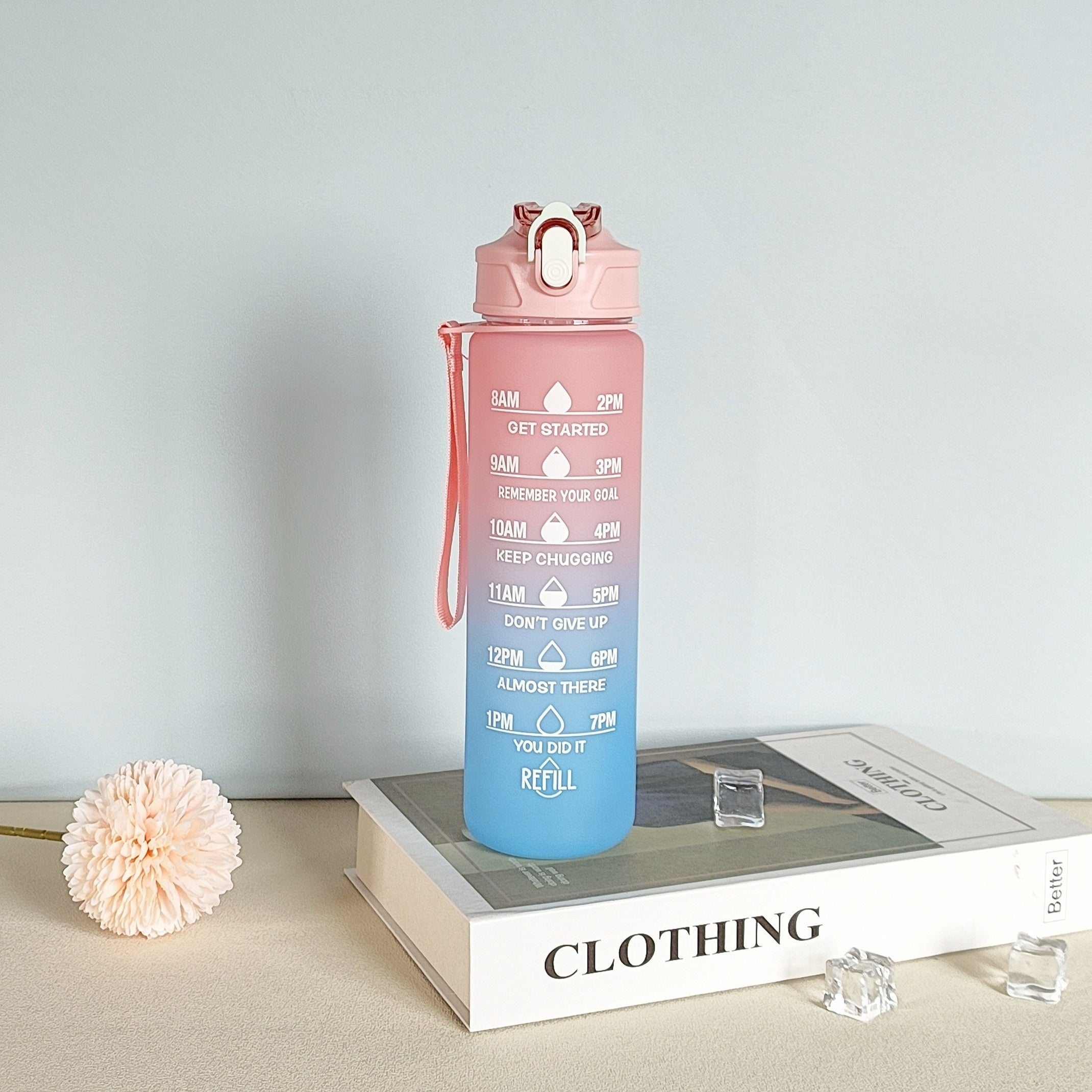 900ML Gradient Sports Water Bottle with Time Marker Stickers
