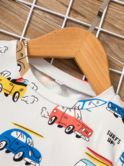 Car Print T-shirt & Shorts Set for Boys Kids Summer Outfit