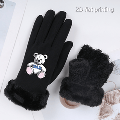Women's Bear Pattern Print Gloves for Autumn and Winter