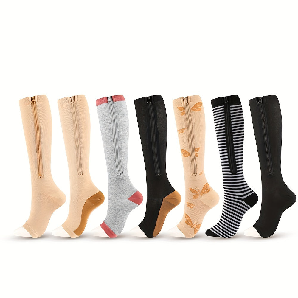 Zipper Athletic Stockings Mid Calf Sports Socks For Men And Women