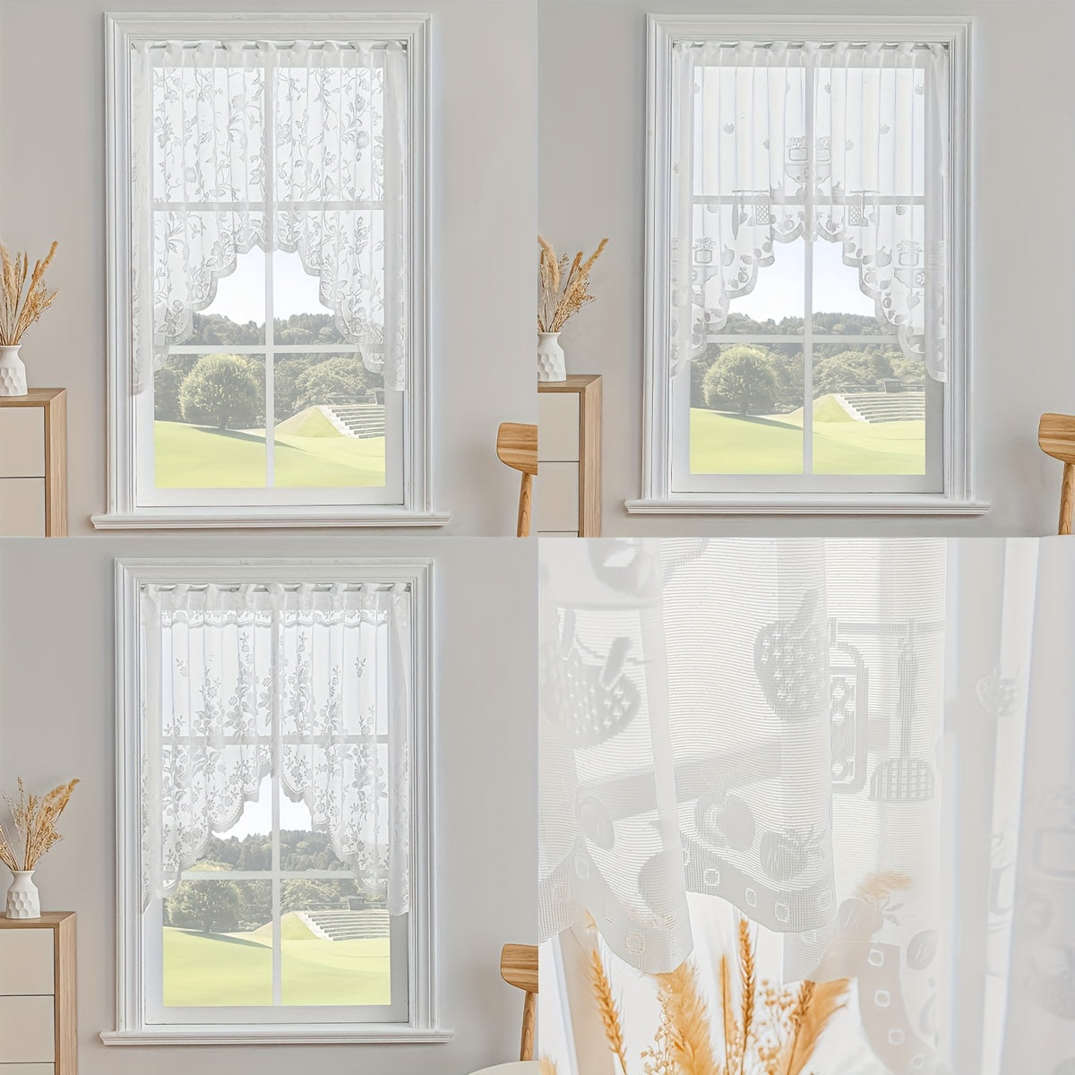 Jacquard Sheer Curtain Floral Pattern Kitchen Valance Short Curtain