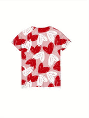 Girls Heart Graphic Crew Neck T shirt Short Sleeve Pullover Summer Clothes