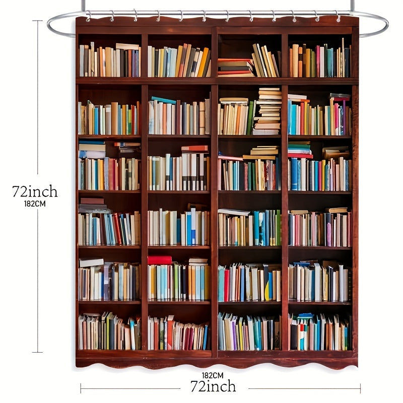 Waterproof Bookshelf Shower Curtain with Hooks