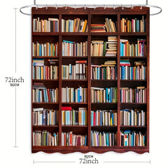 Waterproof Bookshelf Shower Curtain with Hooks