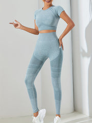 2pcs Stretchy Crop Top & Leggings Workout Set for Women