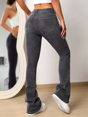 Grey Flared Legs Denim Jeans Bell Bottom High Stretch
