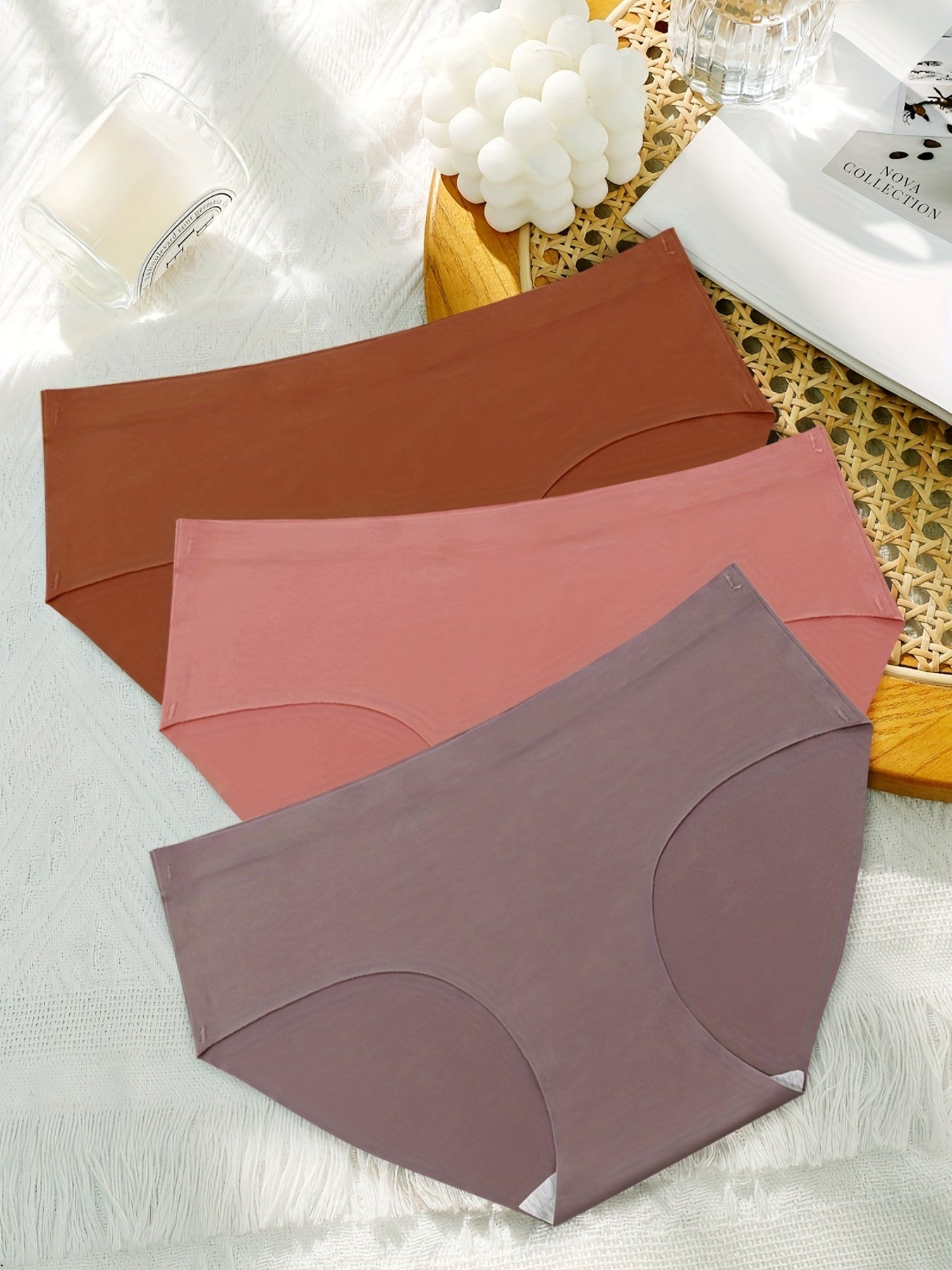 3Pcs Seamless Solid Briefs Comfy Stretchy Panties Women's Lingerie