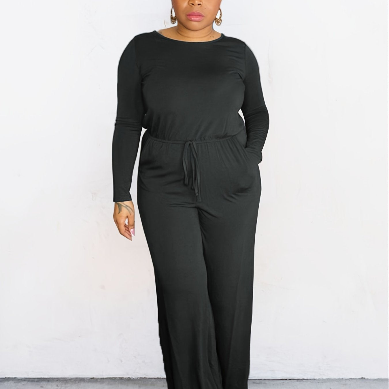 Knot Back Drawstring Wide Pant Jumpsuit