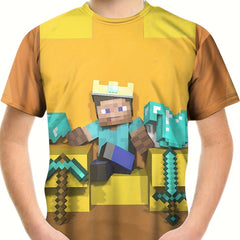 Pixel King Print Boy's T shirt Short Sleeve Crew Neck Casual Summer Tee Tops