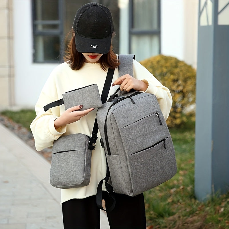 Business Laptop Backpack Canvas Travel Schoolbag with Crossbody Bag