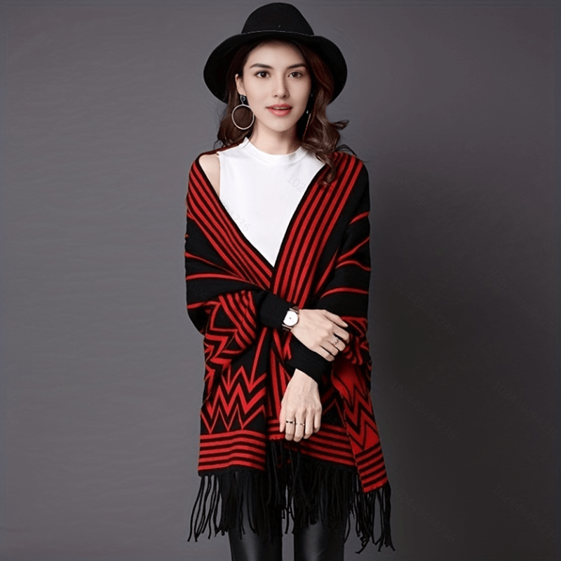 Geometric Striped Tassel Shawl Scarf Classic Vintage Warm Cape Women Coldproof