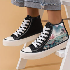 Chinese Landscape Painting Print High Top Canvas Sneakers