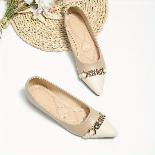 Chain Decor Flat Shoes Point Toe Slip On Lightweight Ballet Shoes