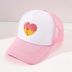 Pink Heart Embroidery Trucker Hat Cartoon Mesh Baseball Cap
