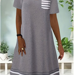Casual Colorblock Stripe Print Round Neck Dress