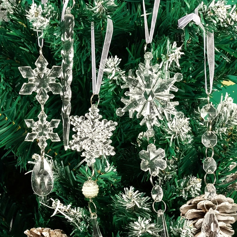 10pcs Christmas Tree Decoration Crystal Ornaments Hanging Acrylic Snowflakes