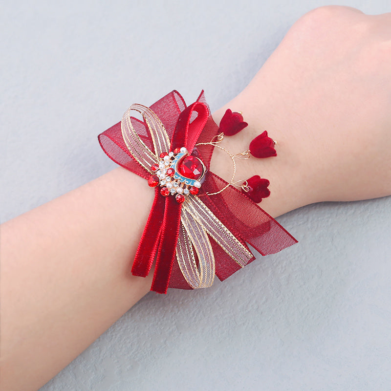 Red Flower Bridal Bracelet Wedding Prom Decoration