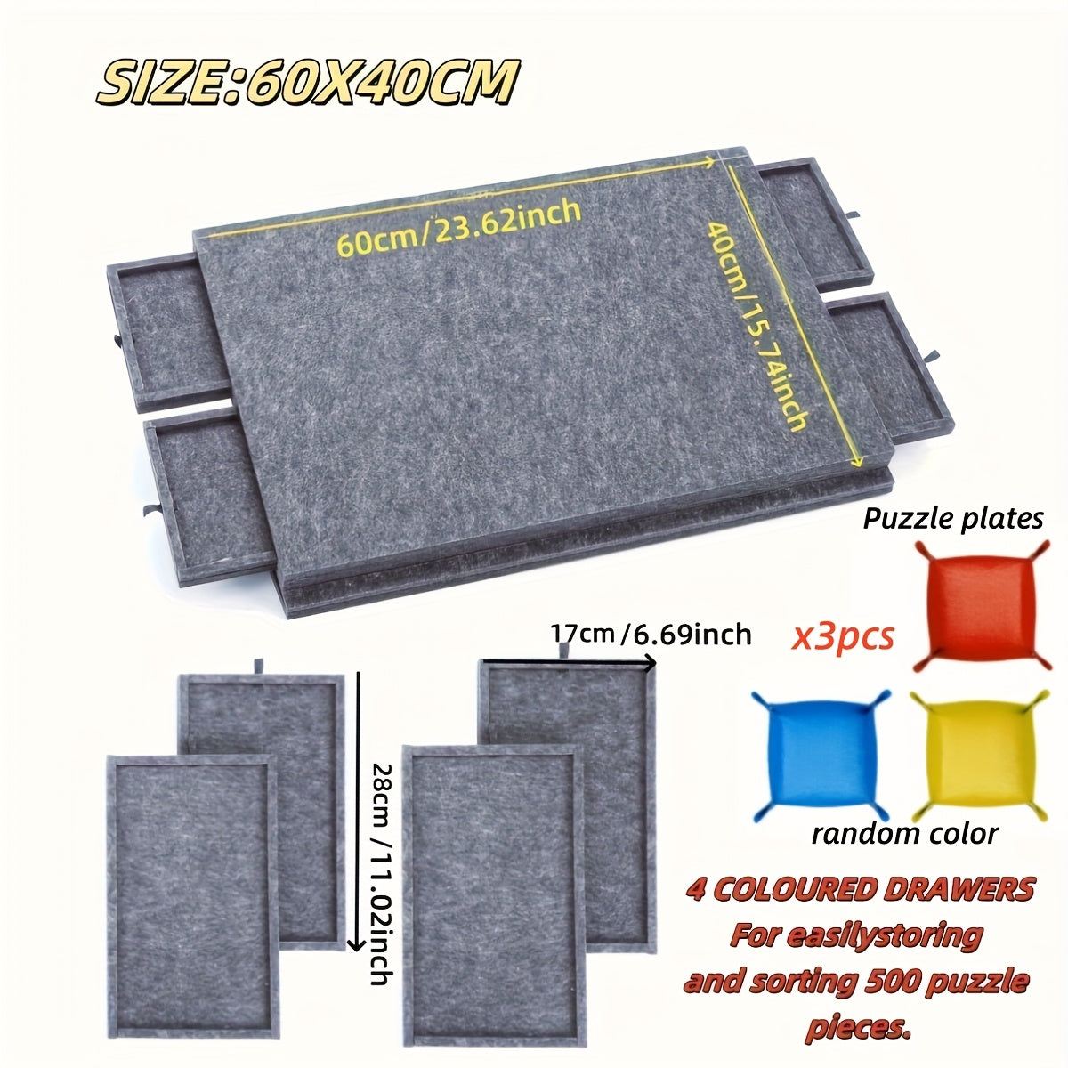 Collapsible Puzzle Board Felt Mat with 4 Drawers - Up to 500pcs Puzzles