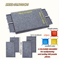 Collapsible Puzzle Board Felt Mat with 4 Drawers - Up to 500pcs Puzzles