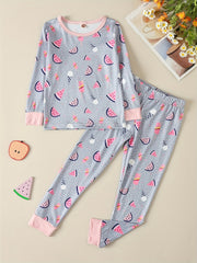 2Pcs Toddler Girls Watermelon Pajama Set Long Sleeve Top & Pants