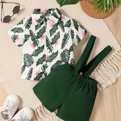Baby Boys Tropical Plants Hawaii Shirt & Short Bib Pants Set
