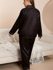 Satin Long Sleeve Pajama Set Women's Plus Sleepwear 2pcs Set