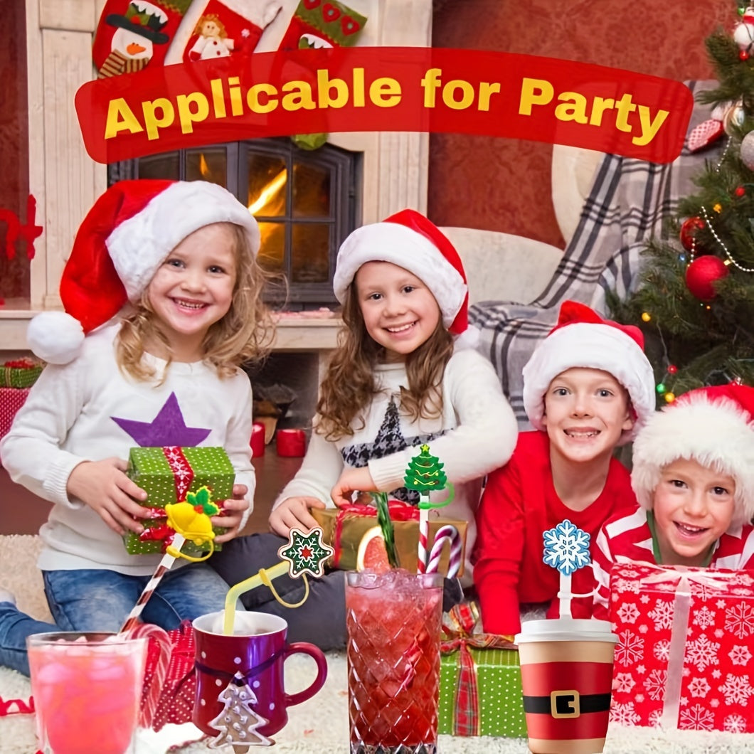 12pcs Christmas Silicone Straw Cover Reusable Straw Plug for Cup AC
