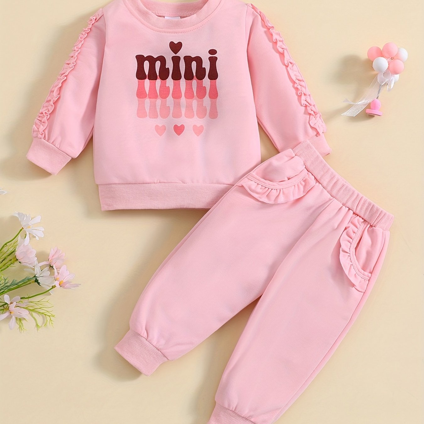 Baby Girls Sweatshirt Trousers Set MINI Letter Print Outfit