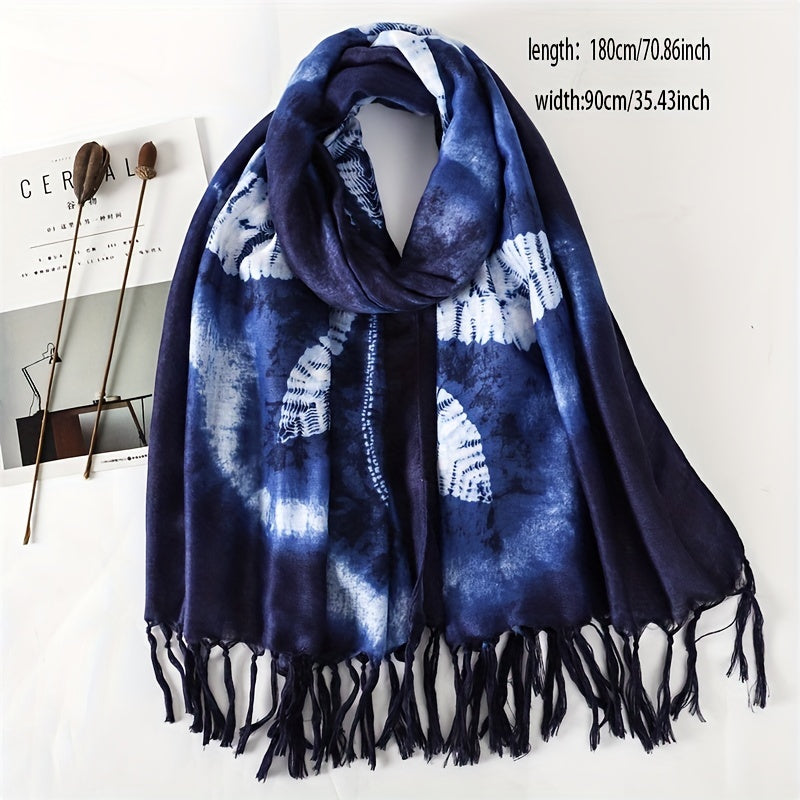 Vintage Snowflake Scarf Dark Warm Fringed Shawl Wrap