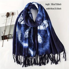 Vintage Snowflake Scarf Dark Warm Fringed Shawl Wrap