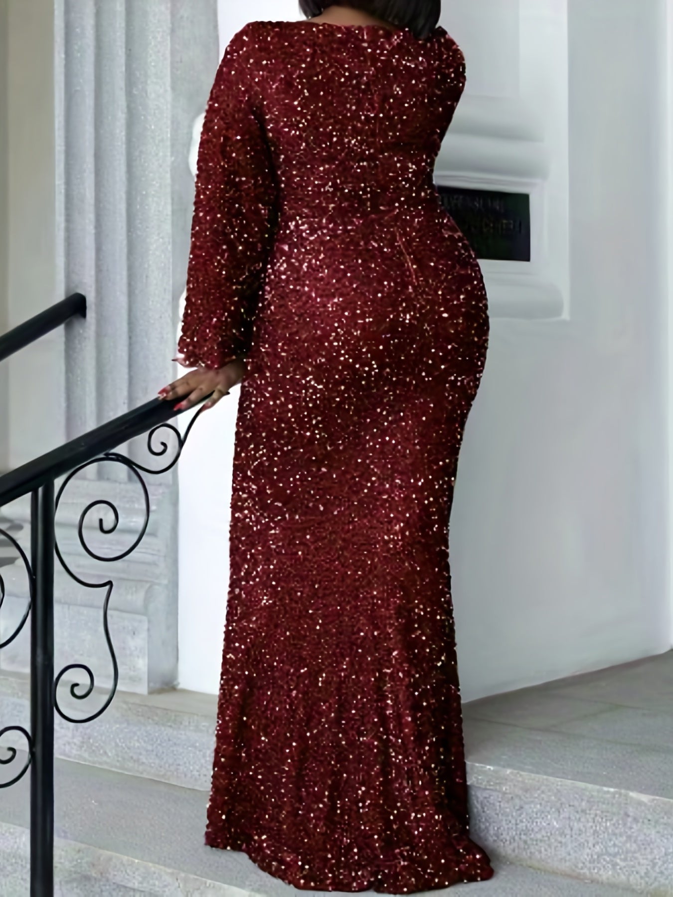 Glitter Sequin Mermaid Floor Length Evening Prom Dress