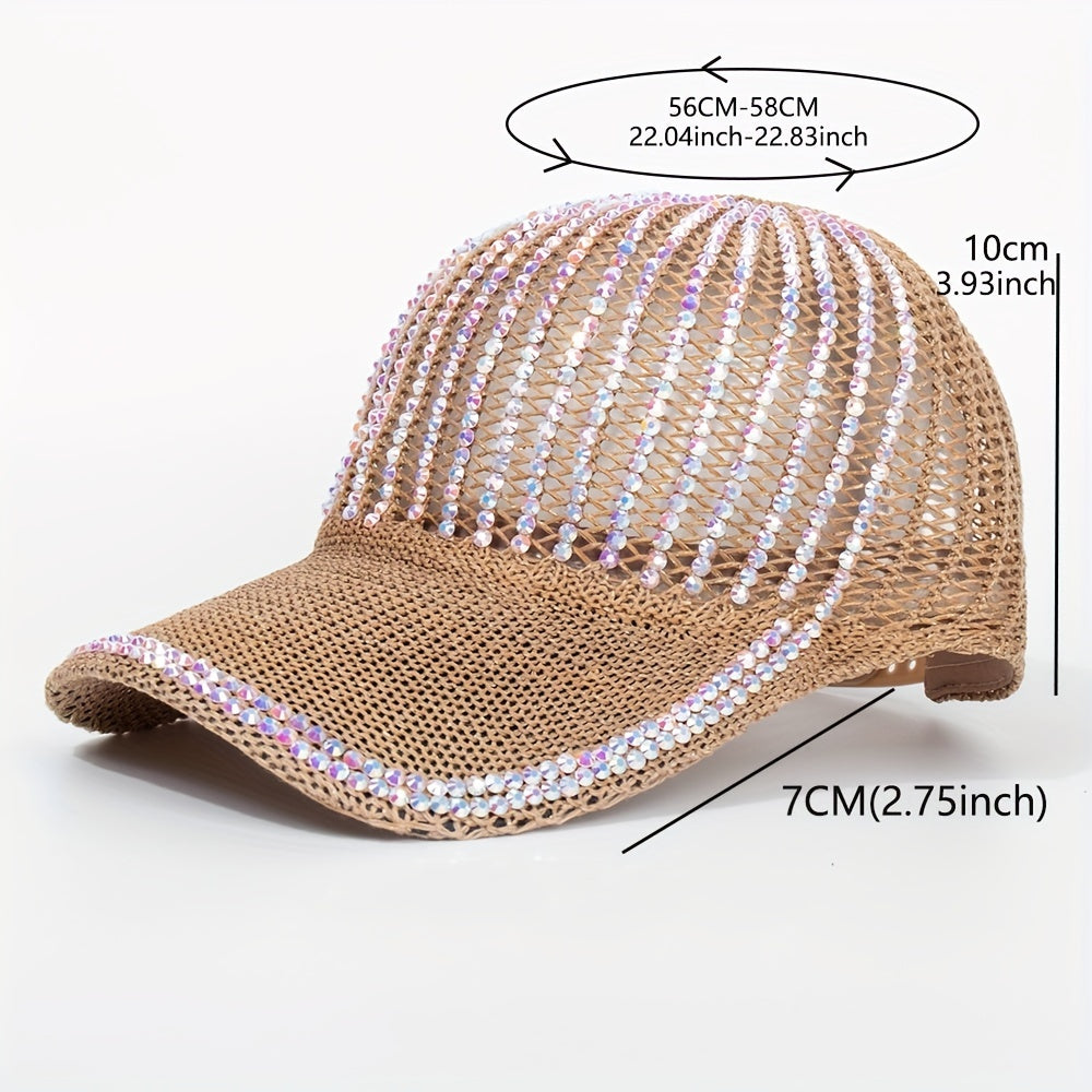 Breathable Rhinestone Baseball Cap Adjustable Sun Hat for Women