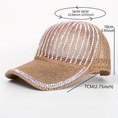 Breathable Rhinestone Baseball Cap Adjustable Sun Hat for Women