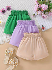3pcs Toddler Kid Girls' Shorts Set With Bow Front And Paperbag Waist
