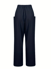 High Waist Patched Pockets Pants Casual Loose Spring Summer Womens
