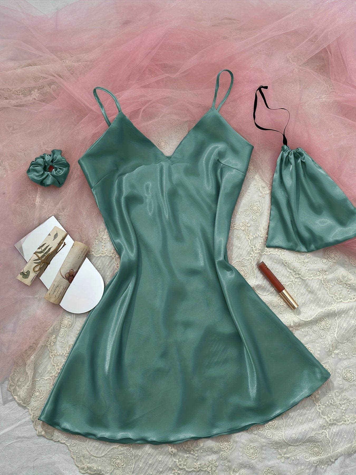 Sexy Satin Nightdress Deep V Spaghetti Strap Women's Sleepwear