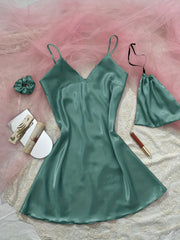 Sexy Satin Nightdress Deep V Spaghetti Strap Women's Sleepwear
