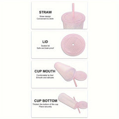 650ml Double Wall Plastic Coffee Cup with Straw Tumbler Mug Rivet Design