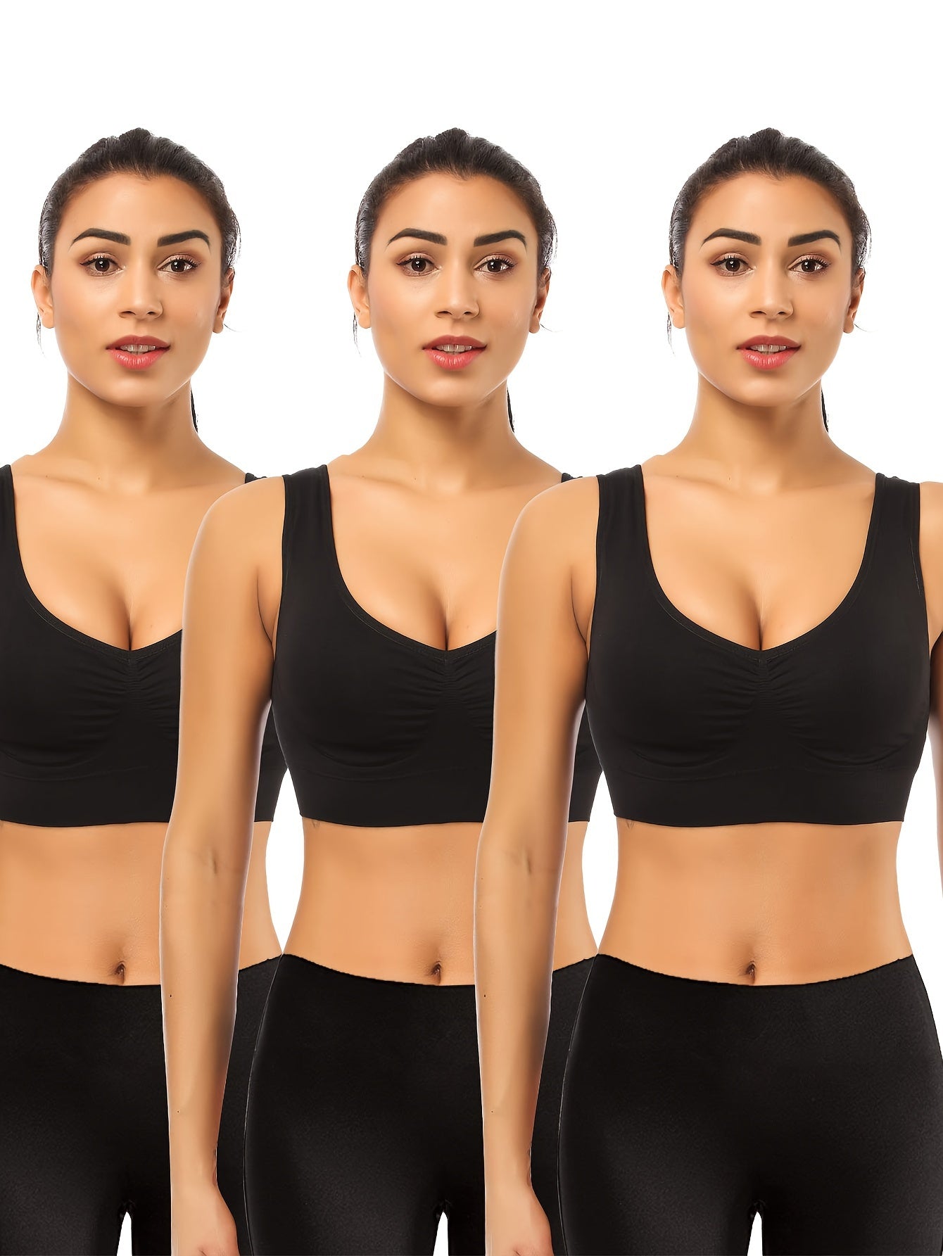 3 Pack Plus Size Sports Bra Set. Women's Plus V Neck Stretch Seamless