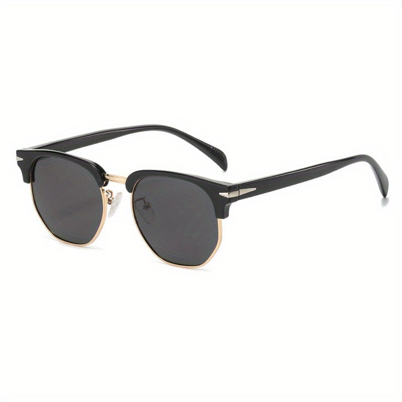 Men's Vintage Round Polarized Sunglasses Half Frame UV400 Protection
