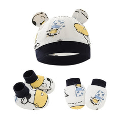 Baby Boy Outfit Set with Cartoon Cap, Mittens, Socks & Shoes