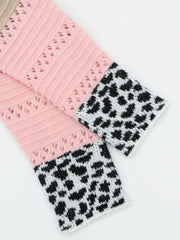 Colorblock Leopard Print Eyelet Embroidered Hooded Sweater