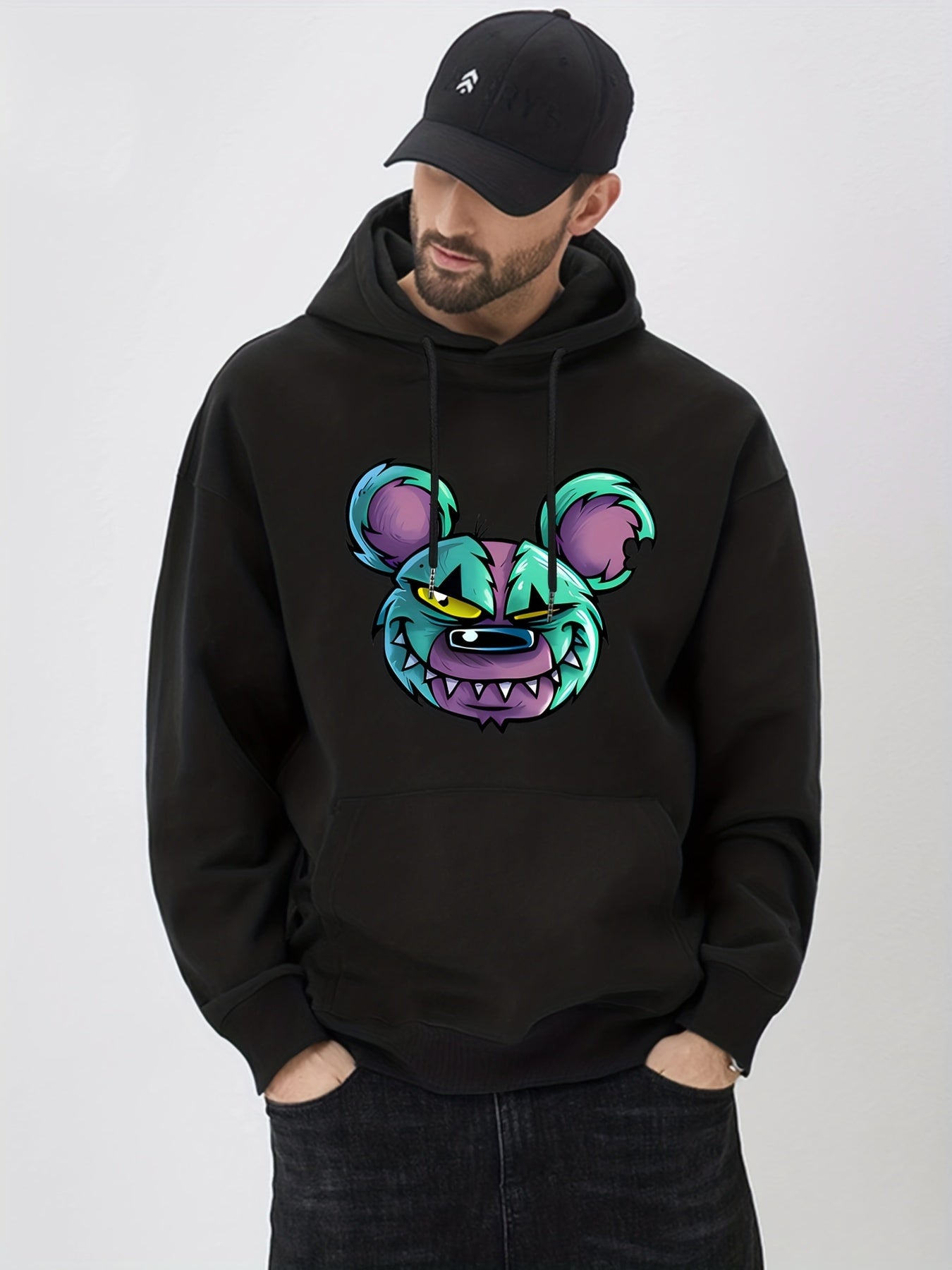 Comic Bear Print Hoodie for Men