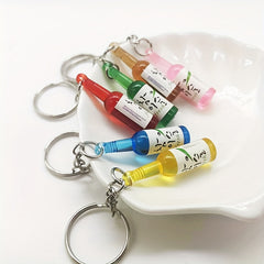 Cartoon Resin Beer Wine Bottle Keychain Pendant