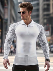 Men's Quick Dry Slim Fit Shirt Active Mid Stretch Lapel Zip Long Sleeve