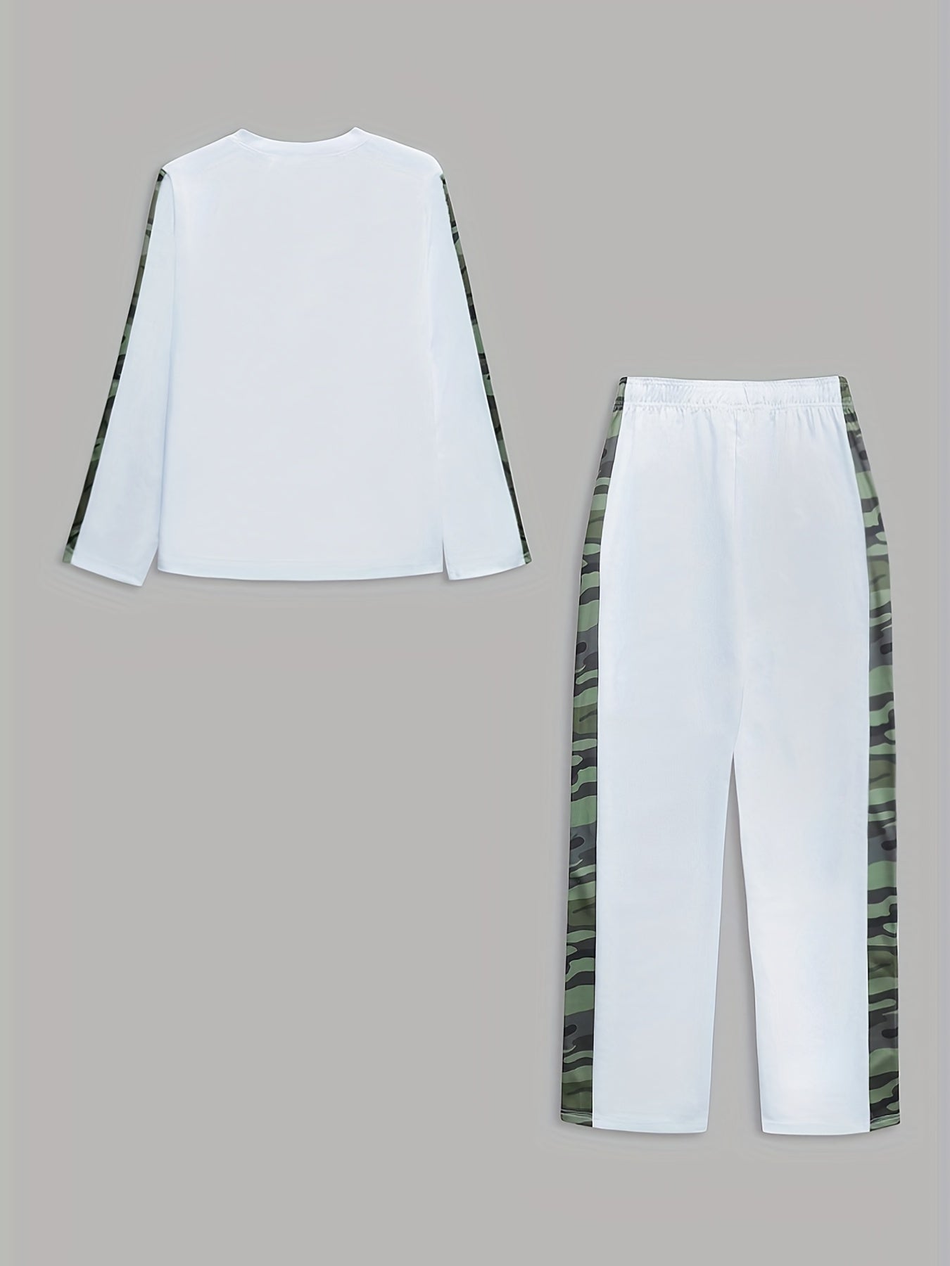 Camo Print Two Piece Set Letter Print Long Sleeve Tops & Wide Leg Pants