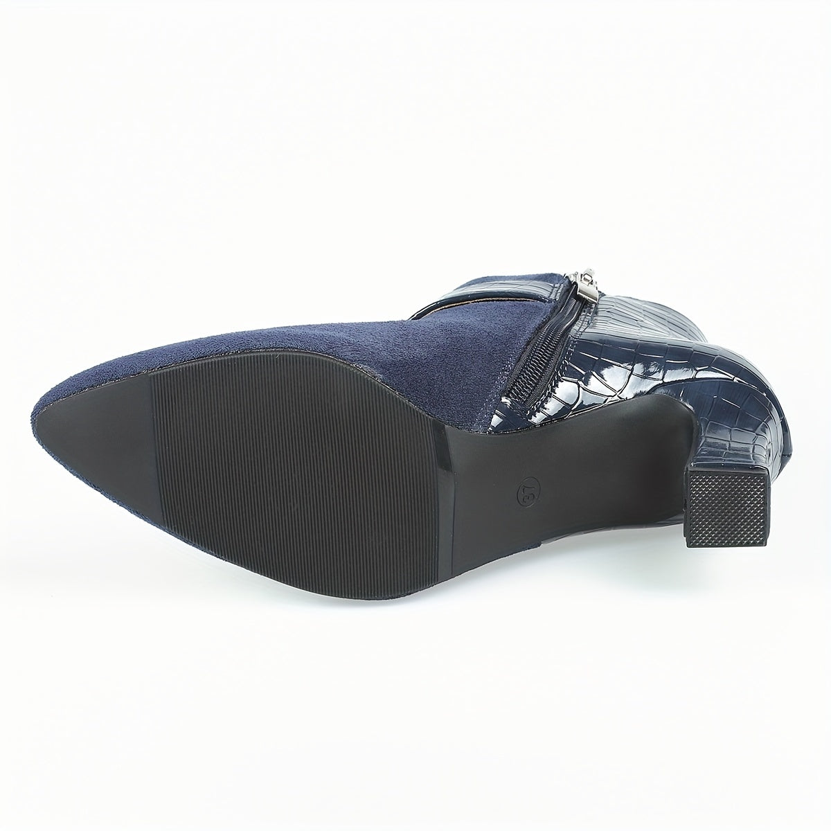 Women's Patent Leather Boots Point Toe Side Zipper Buckle Cone Heel Shoes