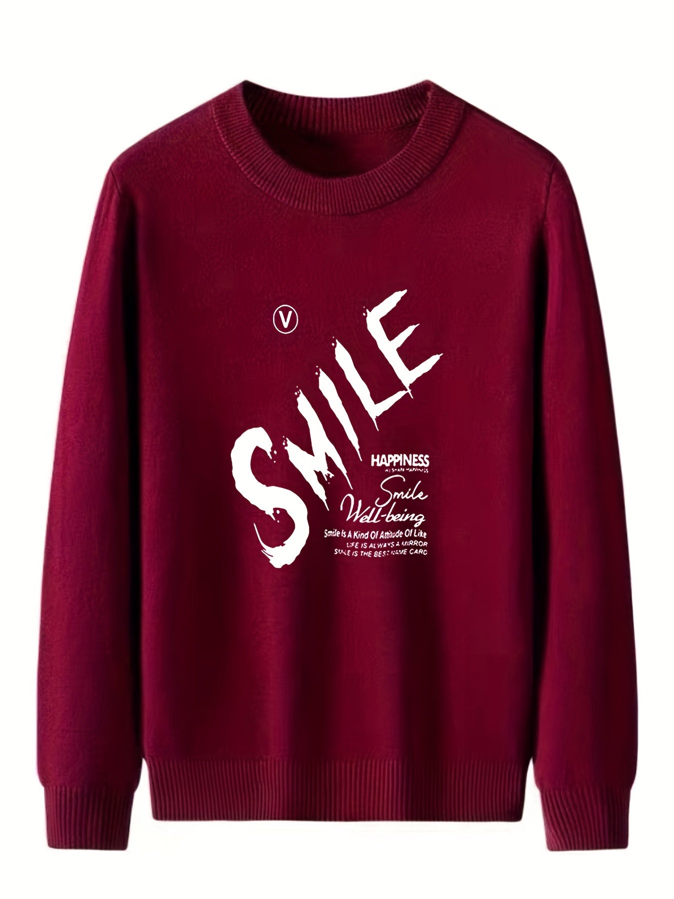 Smile Knitted Sweater Men's Casual Warm Crew Neck Pullover for Fall Winter